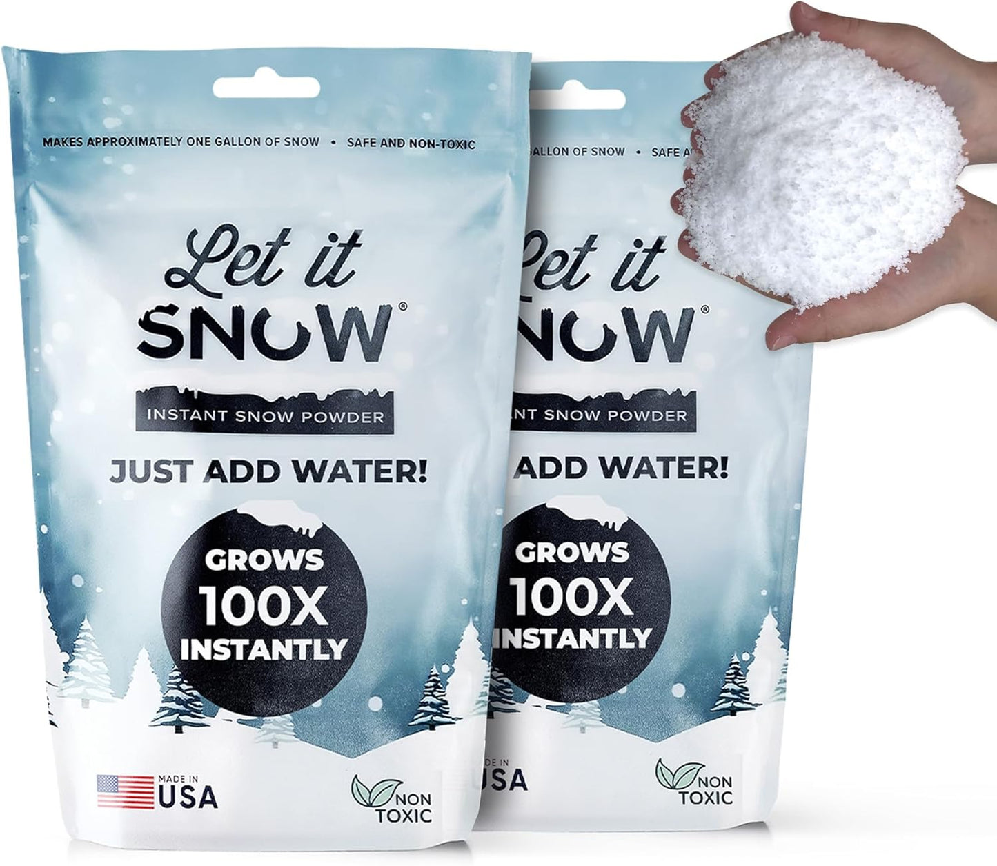 Let it Snow Instant Fake Snow Powder – Made in USA, Perfect for Kids, Holiday Decorations, Sensory Play, and Slime - 1 Pack - Makes 1 Gallon