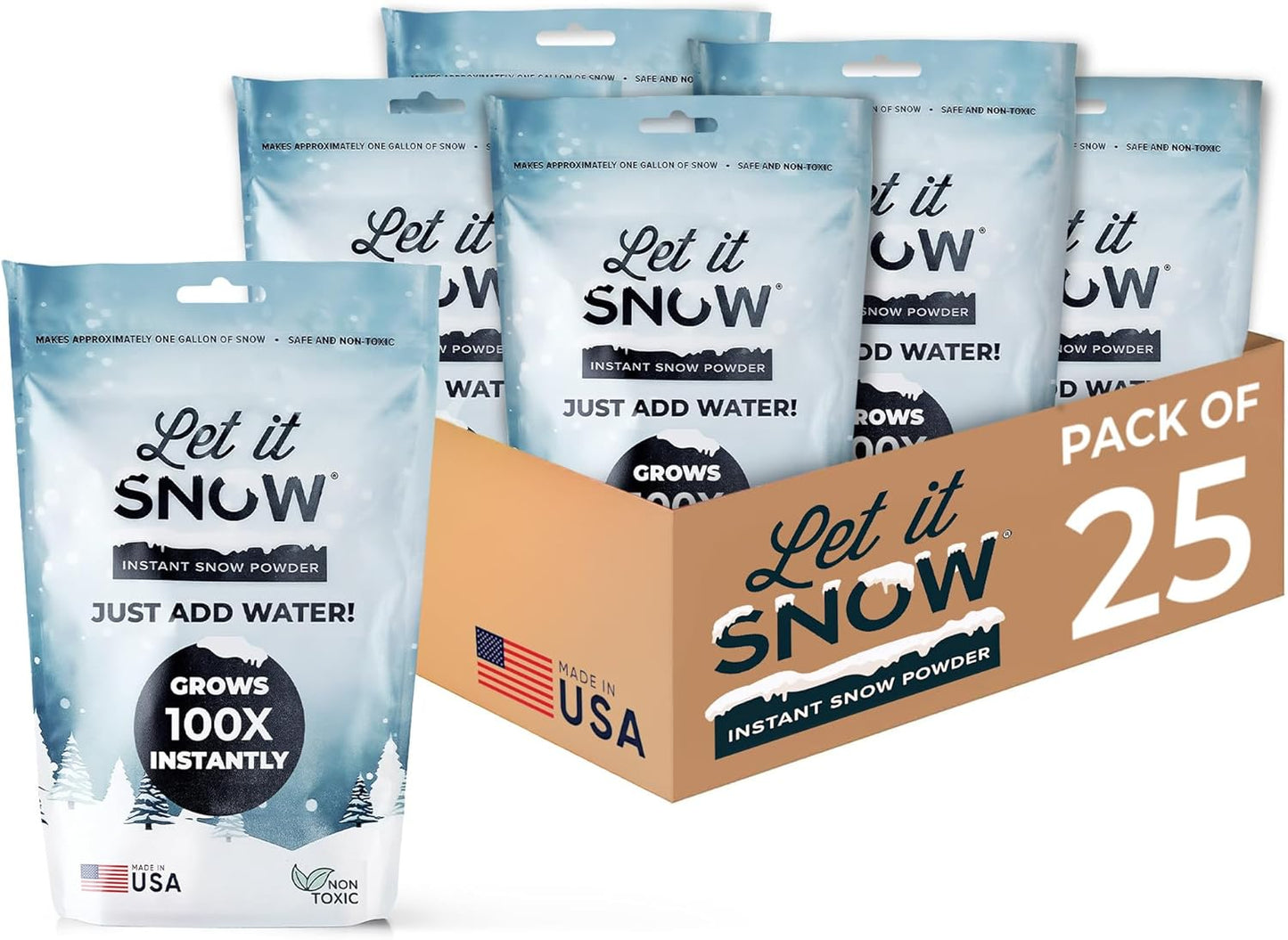 Let it Snow Instant Fake Snow Powder – Made in USA, Perfect for Kids, Holiday Decorations, Sensory Play, and Slime - 1 Pack - Makes 1 Gallon