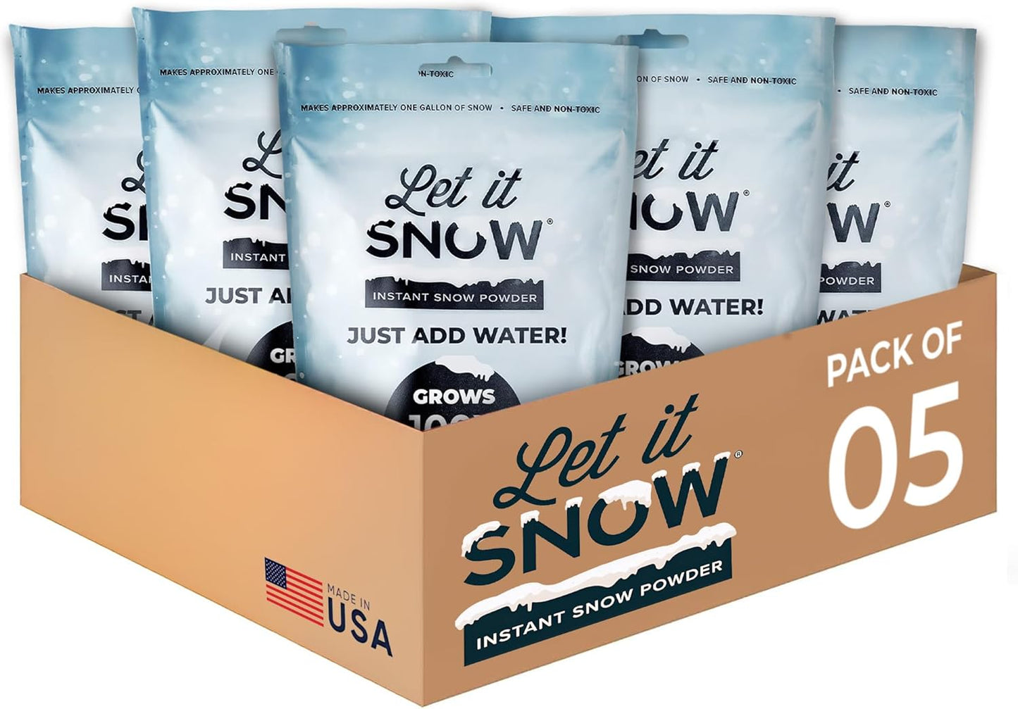 Let it Snow Instant Fake Snow Powder – Made in USA, Perfect for Kids, Holiday Decorations, Sensory Play, and Slime - 1 Pack - Makes 1 Gallon