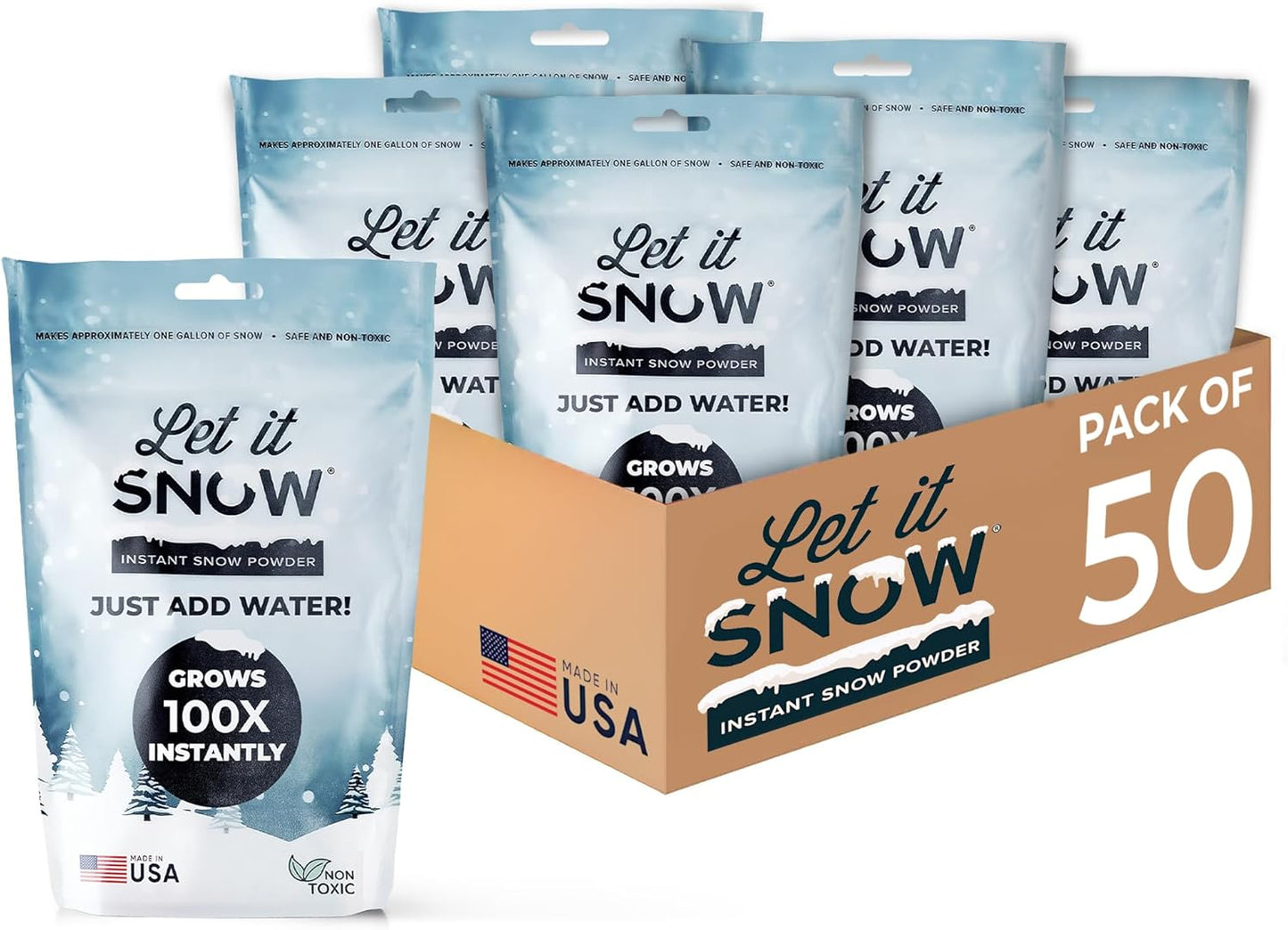 Let it Snow Instant Fake Snow Powder – Made in USA, Perfect for Kids, Holiday Decorations, Sensory Play, and Slime - 1 Pack - Makes 1 Gallon