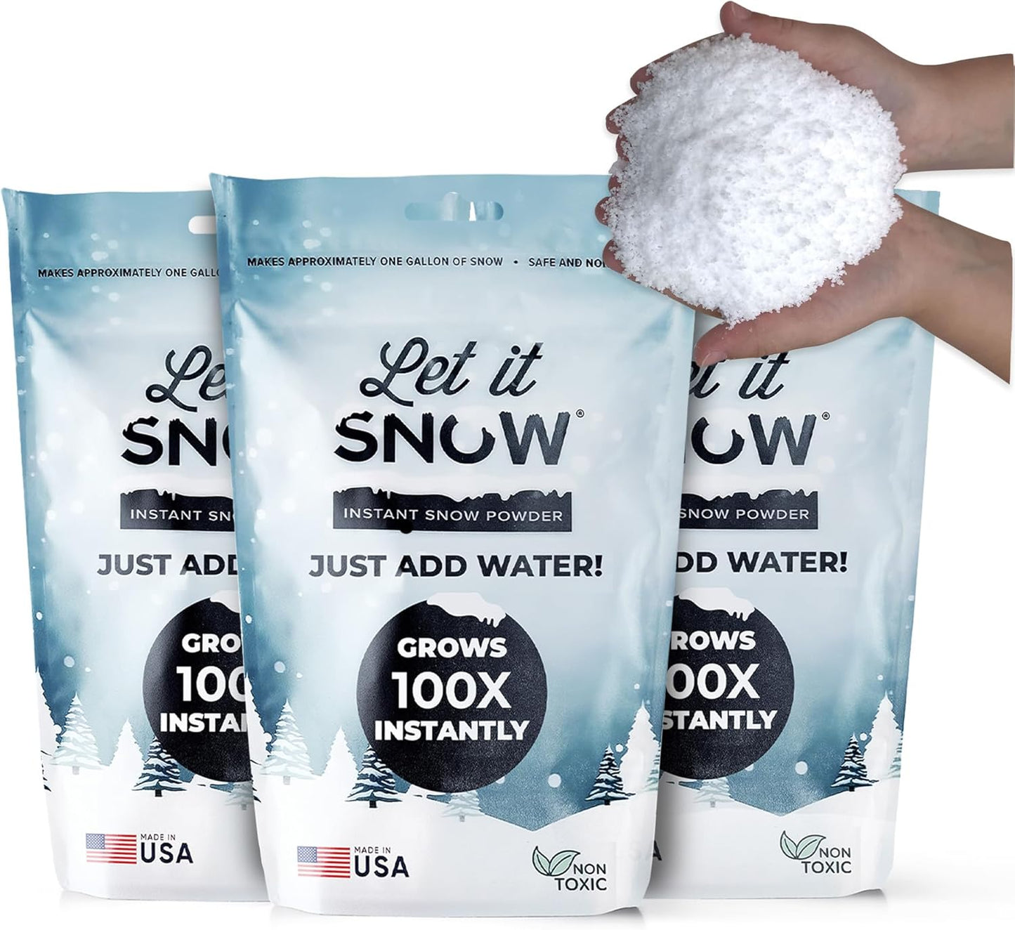 Let it Snow Instant Fake Snow Powder – Made in USA, Perfect for Kids, Holiday Decorations, Sensory Play, and Slime - 1 Pack - Makes 1 Gallon