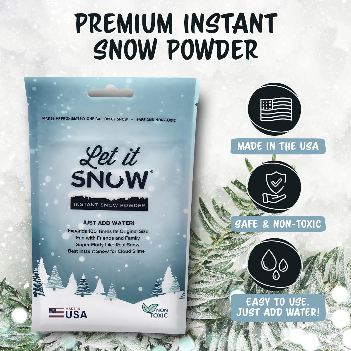 Let it Snow Instant Fake Snow Powder – Made in USA, Perfect for Kids, Holiday Decorations, Sensory Play, and Slime - 50 Pack - Makes 50 Gallon (Copy)