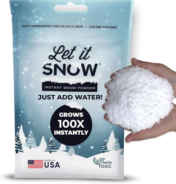 Let it Snow Instant Fake Snow Powder – Made in USA, Perfect for Kids, Holiday Decorations, Sensory Play, and Slime - 1 Pack - Makes 1 Gallon