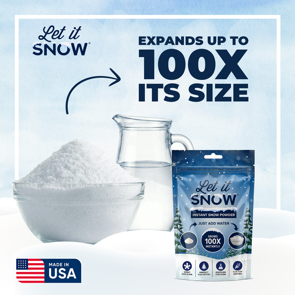 Let it Snow Instant Fake Snow Powder – Made in USA, Perfect for Kids, Holiday Decorations, Sensory Play, and Slime - 1 Pack - Makes 1 Gallon