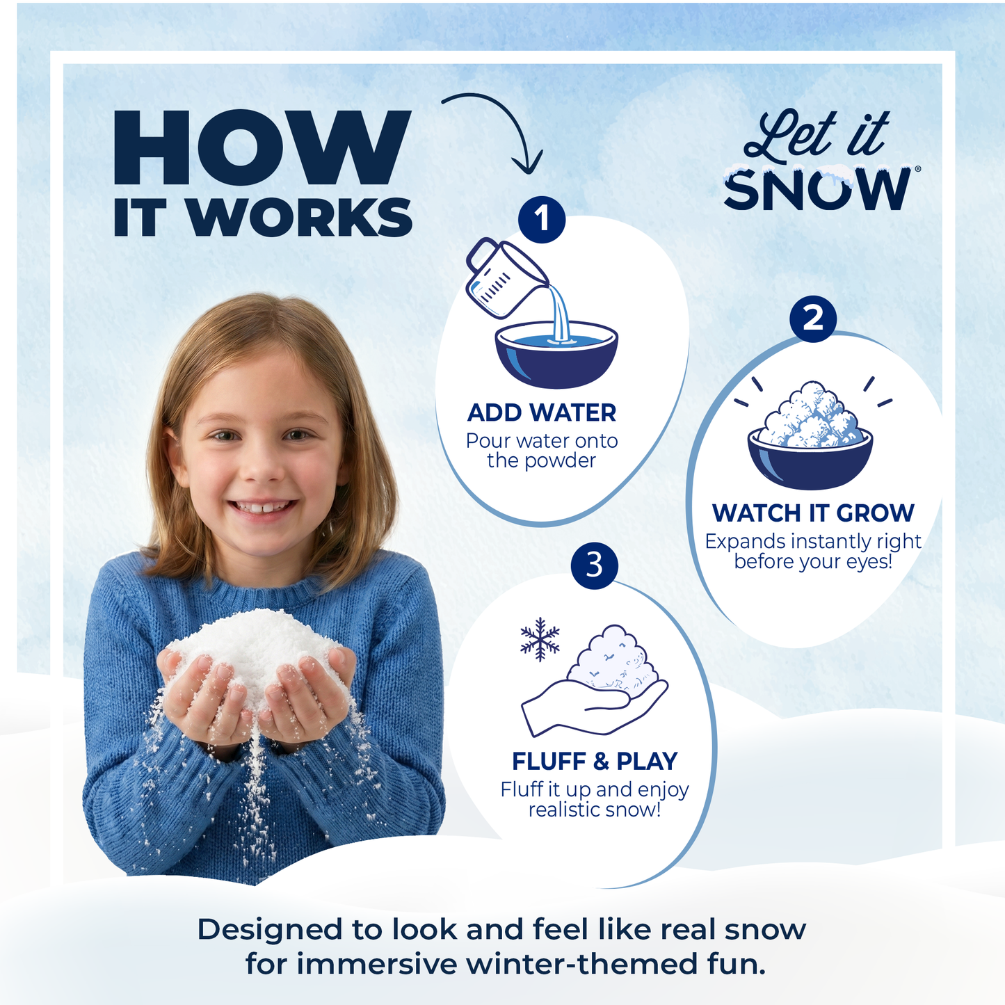 Let it Snow Instant Fake Snow Powder – Made in USA, Perfect for Kids, Holiday Decorations, Sensory Play, and Slime - 1 Pack - Makes 1 Gallon