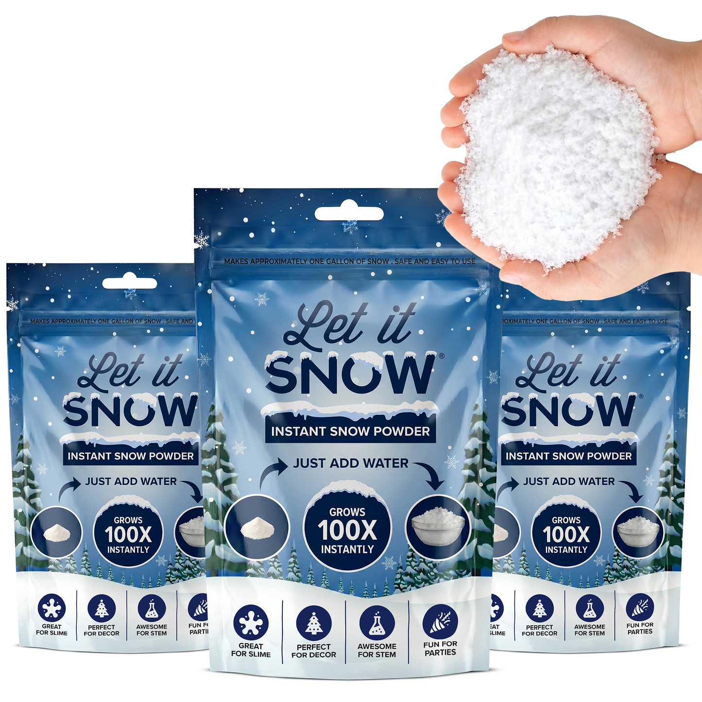 Let it Snow Instant Fake Snow Powder – Made in USA, Perfect for Kids, Holiday Decorations, Sensory Play, and Slime - 1 Pack - Makes 1 Gallon