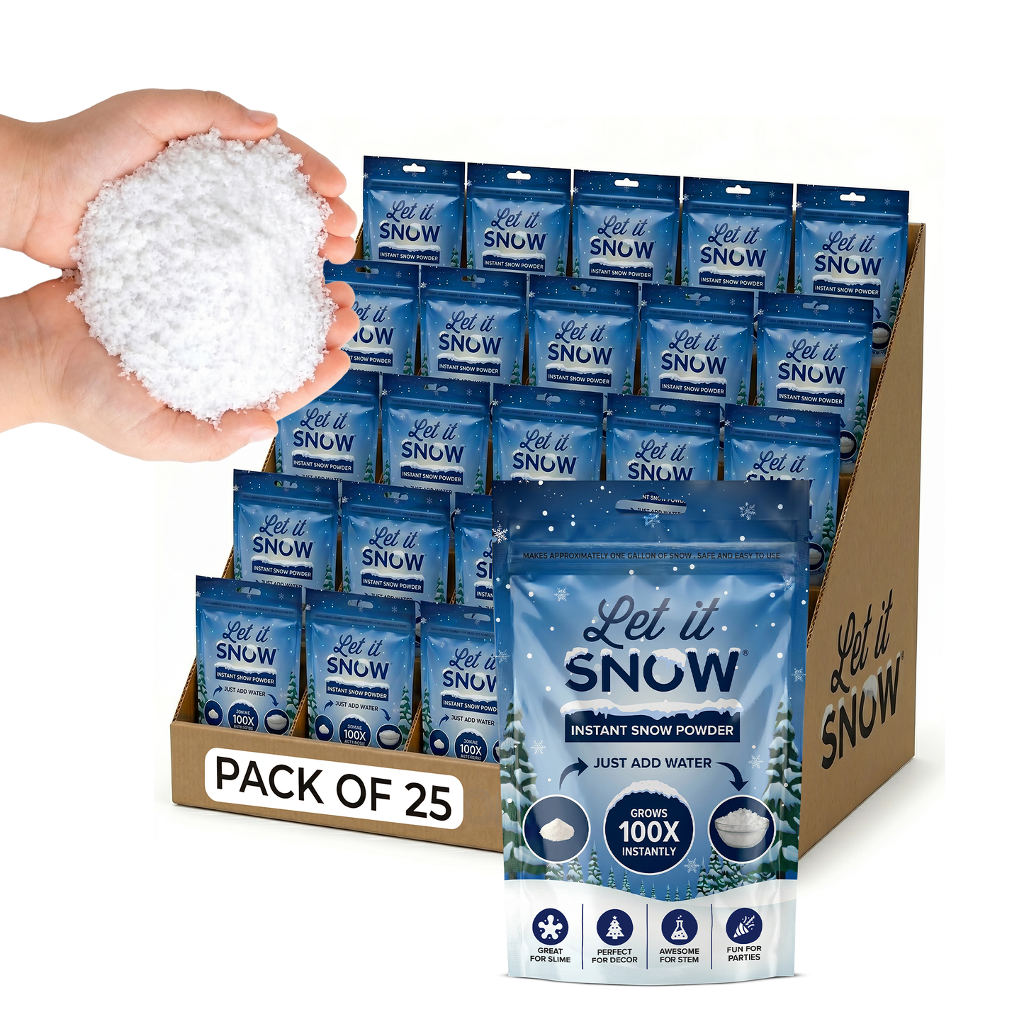 Let it Snow Instant Fake Snow Powder – Made in USA, Perfect for Kids, Holiday Decorations, Sensory Play, and Slime - 1 Pack - Makes 1 Gallon