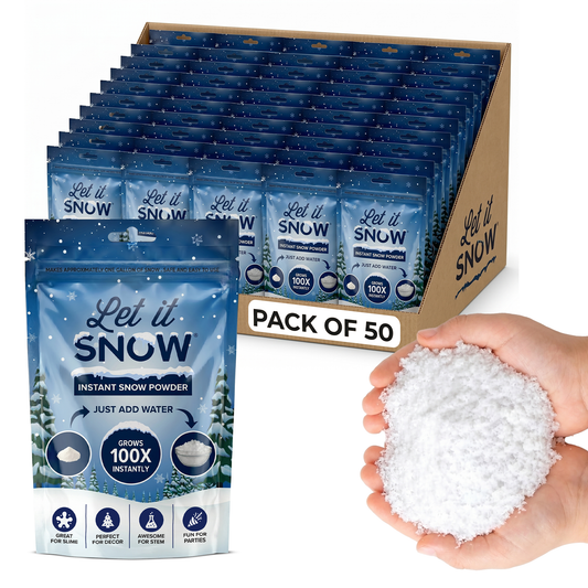 Let it Snow Instant Fake Snow Powder – Made in USA, Perfect for Kids, Holiday Decorations, Sensory Play, and Slime - 50 Pack - Makes 50 Gallon (Copy)