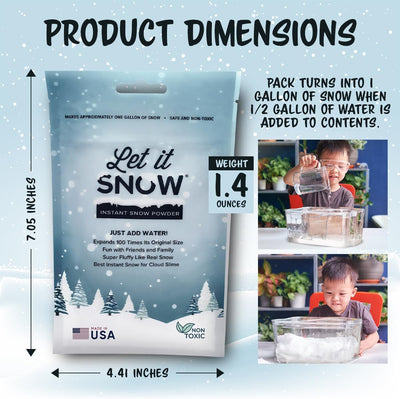 Let It Snow Instant Fake Snow Powder – Made in the USA, Perfect for Kids, Holiday Decorations, Sensory Play, and Slime – 10 Pack, Makes 10 Gallon